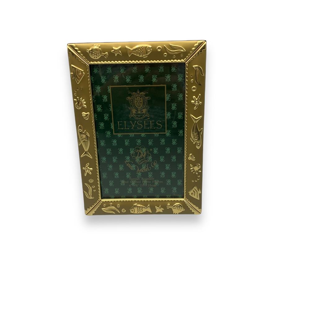 Elysees Brass 4X6 Picture Frame Ocean Fish Shark Beach House Tarnish Resistant